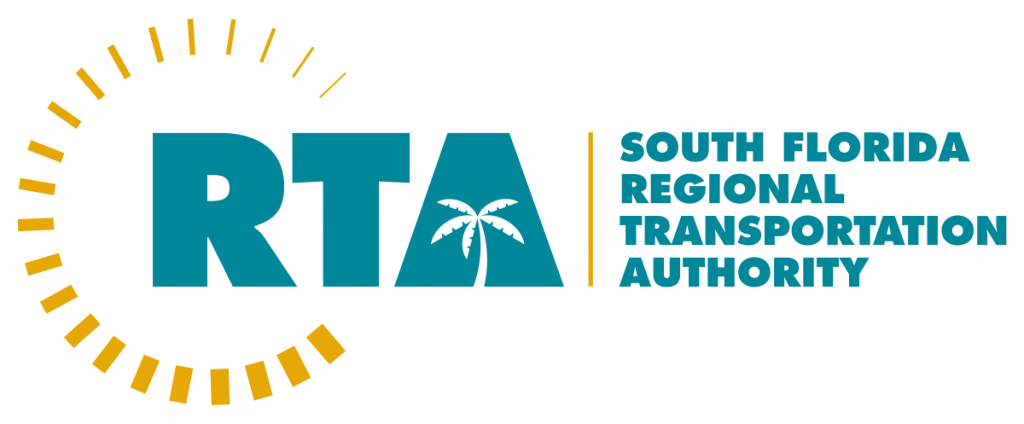 A light blue solid bold letters R, T, and A South Florida Regional Transportation Council Logo.